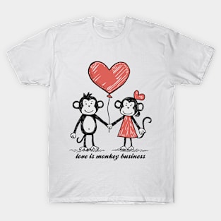 Monkey Lovers Stick Figure Couple Monkey Business T-Shirt